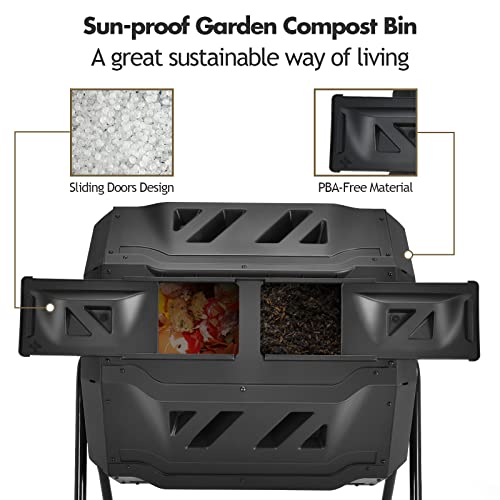 IRONMAX Outdoor Compost Tumbler, 43 Gallon (163 L) Rotating Tumbling Composter with Dual Chamber, Large Composting Bin for Frame Garden Yard Waste, Black