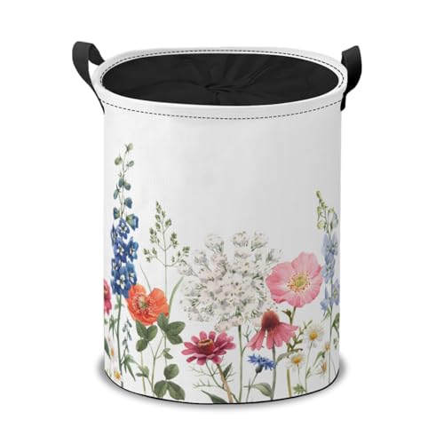 Beautiful Floral Laundry Hamper Basket,Summer Field Wild Flowers Collapsible Portable Laundry Bag, Storage Bins Toys Storage Gifts Basket, Bedroom Home Nursery Decor for Baby Girl Women - color: Beautiful Floral