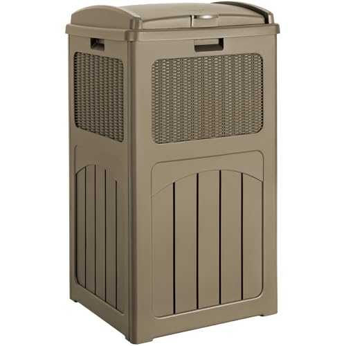 Devoko 33 Gallon Outdoor Trash Can, Hideaway Garbage Bins with Tiered Lid - color: Brown, size: 1 Pack