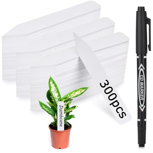 Darfukei Plant Labels 300pcs with Garden Plant Markers Pen of Outdoor Waterproof,Plant Tags and Permanent Marking Pen, Garden Labels Gardening Gifts for Women Men, 4 x 0.62 inch