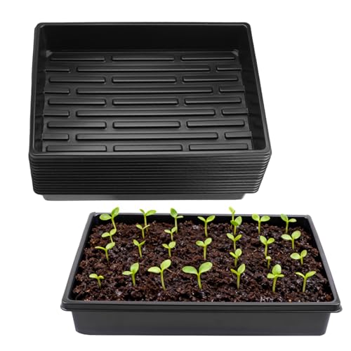 14 Pack Seed Starter Trays 15.3 x 11.4 inches Microgreens Growing Trays with Bottom for Germination, Hydroponic & Sprouting Plant Trays for Garden, Wheatgrass - size: 14 Pack 15.3 x 11.4 inch black