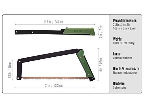 AGAWA - BOREAL21 Backwoods Kit - Includes 21" Folding Saw, Leather Sheath, 21" All-Purpose & 21" Aggressive Saw Blade - For Camping, Hunting & Survival Kit (Black Frame/Green Handle) - size: 21" Inch