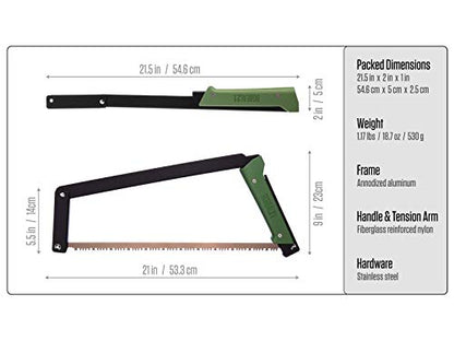 AGAWA - BOREAL21 Backwoods Kit - Includes 21" Folding Saw, Leather Sheath, 21" All-Purpose & 21" Aggressive Saw Blade - For Camping, Hunting & Survival Kit (Black Frame/Green Handle) - size: 21" Inch
