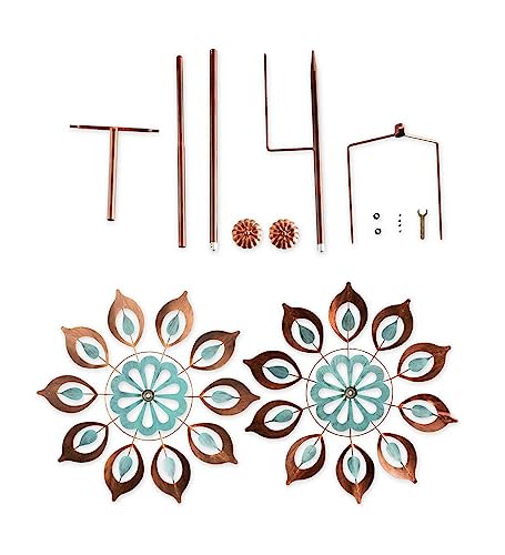 Mesmerizing Copper Lily Wind Spinner Dual-Tone | Petal-in-Petal Design | Independent Rotors | Brushed Copper & Antique Blue |All Seasons | 24" Wx75 H