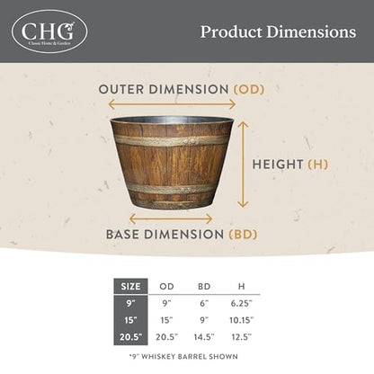 Whiskey Resin Flower Pot Barrel Planter,20.5" Walnut Brown,2-Pack