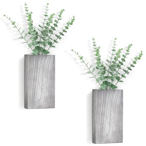 Dahey 2 PCS Wall Planter Vase with Fake Plants for Farmhouse Wall Art Decor - color: Gray