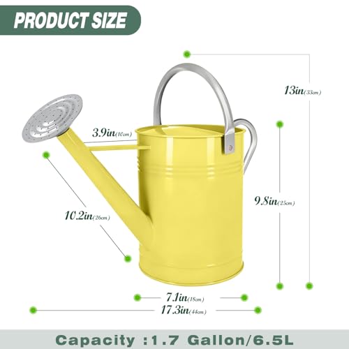Metal Watering Can for Outdoor Plants, 1.7 Gallon Yellow Garden Watering Can for Flower, Houseplants, Galvanized Finish - color: Yellow-new
