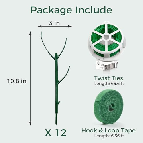 12 Pack Stackable Monstera Plant Support Stakes with Twist Ties and Hook and Loop Tape, Plant Stakes for Indoor Plants, Pothos and Philodendron