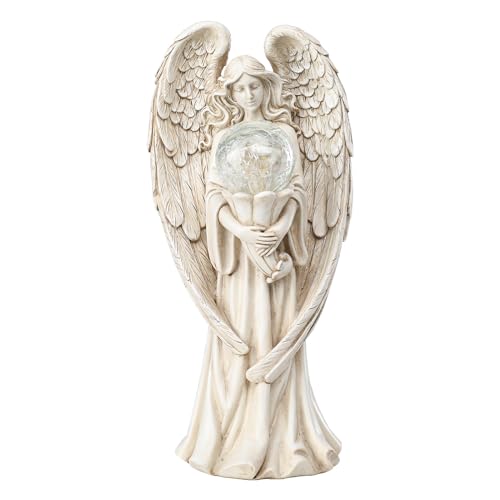 Garden Angels Outdoor Statue, Solar Angel with Crackled Glass Globe Outdoor - color: White
