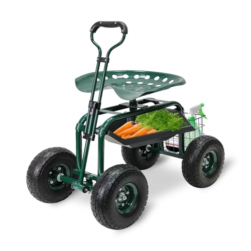BESTHLS Rolling Garden Cart with Seat on Wheels Heavy Duty Support 500lb - size: Style D