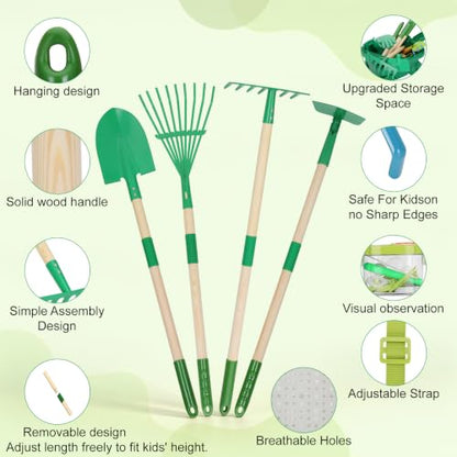 16Pcs Kids Gardening Tools,2-in-1 Kids Garening Wheelbarrow Toys - color: Dark green