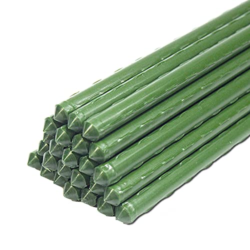 Sturdy Metal Garden Plant Stakes 4 Ft Plastic Coated Steel Plant Sticks,Pack of 25 - size: 11mm-4 Feet-25 Pack