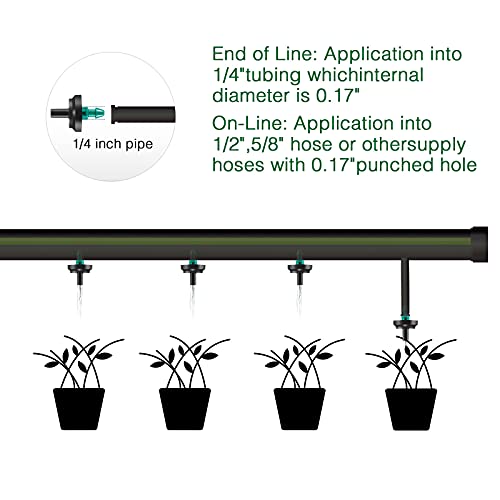 2 GPH Drip Emitters, 2 GPH Pressure Compensating Drip Emitters Maintain Constant Flow, 2 GPH Drip Irrigation Emitters, 50 Per Bag, Green/Black