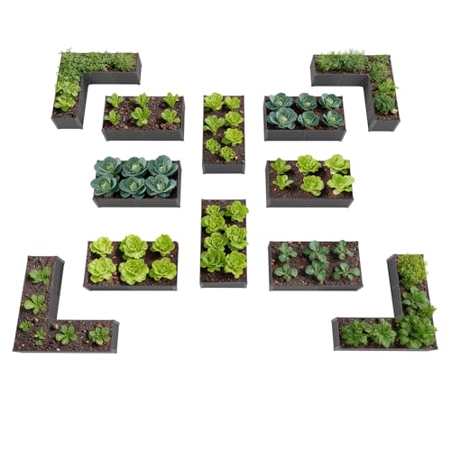 Anleolife 12-Bed Rectangle & L-Shaped Raised Garden Bed Set, Quartz Grey - color: Grenst-grey, size: Set of 12