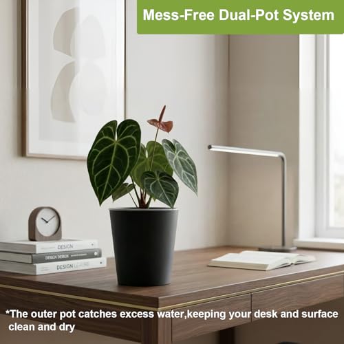 6 inch self Watering Pot with Clear Nursery Pot Inside,Black,6pack - color: Black, size: 6in(6pack)
