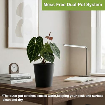 6 Inch Self Watering Pot with Clear Inner Pot, Black, 3 Pack - color: Black, size: 6in(3pack)