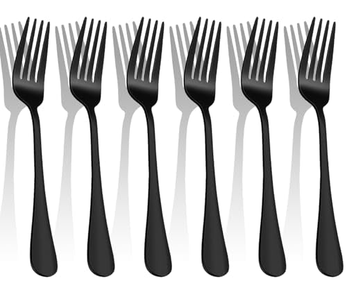 Black Forks Silverware Set Of 6 Pieces, Stainless Steel Forks, Mirror Polished Fork Set, Cutlery Utensils Set, Apartment Essential Flatware - color: Black, size: 6pcs