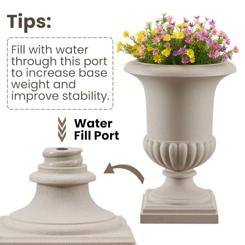 24.4" H Large Roman Urn Planter, Lightweight Plastic Flower Pot - color: Marble