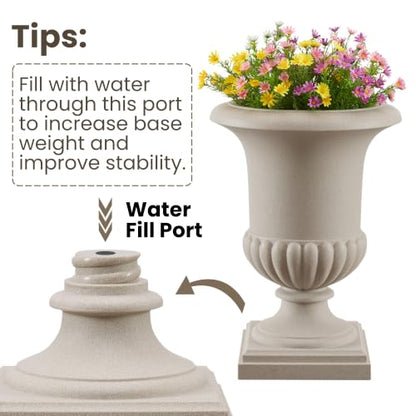 24.4" H Large Roman Urn Planter, Lightweight Plastic Flower Pot - color: Marble