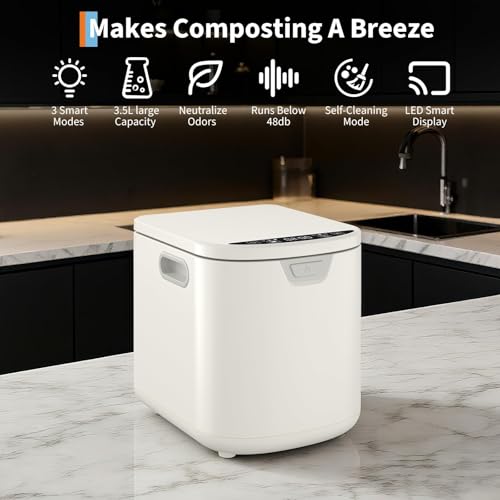 3.5L Electric Composter Countertop, Smart Kitchen Food Waste Compost Bin with 3 Modes, Auto Cleaning, LED Display, Low Noise, Odorless Compost Machine Converts Waste to Fertilizer - style: 3.5 L