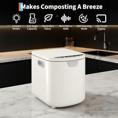 3.5L Electric Composter Countertop, Smart Kitchen Food Waste Compost Bin with 3 Modes, Auto Cleaning, LED Display, Low Noise, Odorless Compost Machine Converts Waste to Fertilizer - style: 3.5 L