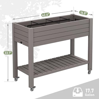 Elevated Raised Garden Bed with Wheels,Planter Box,Gray-33.7" h - color: Gray, size: 33.7"h