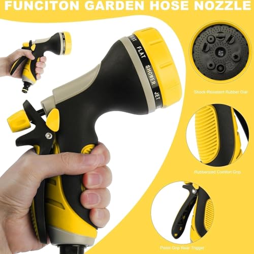 Garden Hose Nozzles with 10 Watering Patterns, Water Hose Nozzle Sprayer - color: Yellow