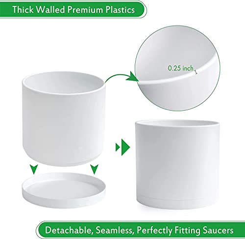 D'vine Dev Plastic Planter Pot with Saucer, 8 in, White, 74-X-A-1 - color: Matte White, size: 8 Inch