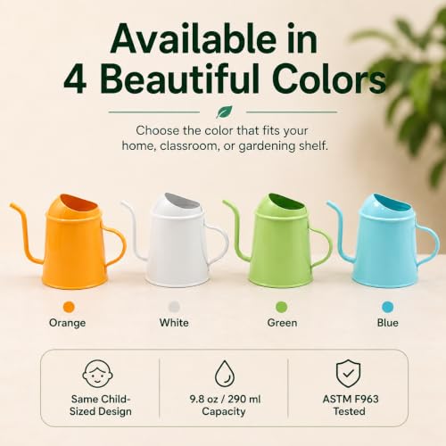 Tiny Montessori Metal Watering Can for Kids with Long Spout (White) - color: White