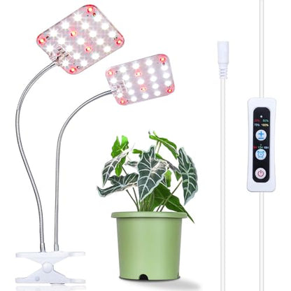 2-Head Clip Plant Light, Dimmable Grow Light with Timer
