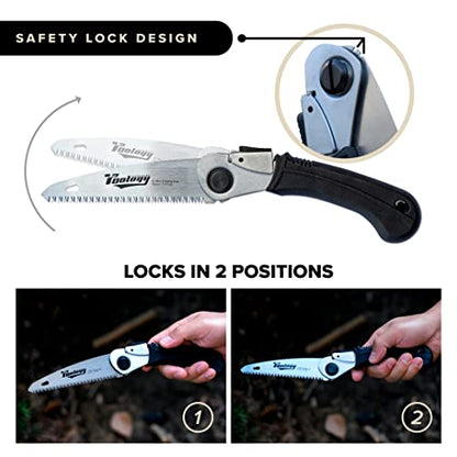 5" Folding Hand Pruning Saw for Gardening, Camping, Wood/Tree Cutting, Made with Heavy Duty SK-5 Steel (Black) - color: Black