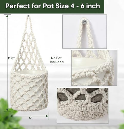 4 Pack Macrame Wall Plant Hanger for 6" & 4 in, Small Hanging Plant Basket - color: Beige X 4pc