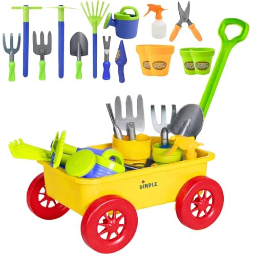 Dimple Yellow Garden Wagon & Tools Toy Set, 15 Pc Kids Gardening Play Set - color: Yellow