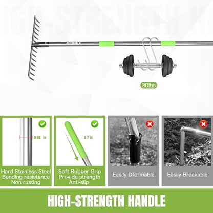 14 Tines Adjustable 30.5-57 Inch Bow Rake, Metal for Gardening - color: 14 Tines