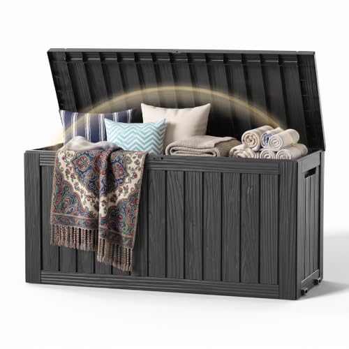 DRATO 135 Gallon Deck Boxes Outdoor Waterproof Storage Box with Wheels - color: Black, size: 135 Gallon