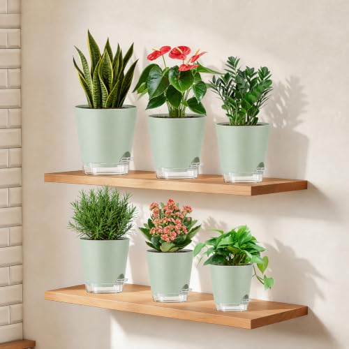5/5.5/6/6.5/7/8 Inch Self Watering Pots Visible Water Level Indoor/Outdoor - color: Green