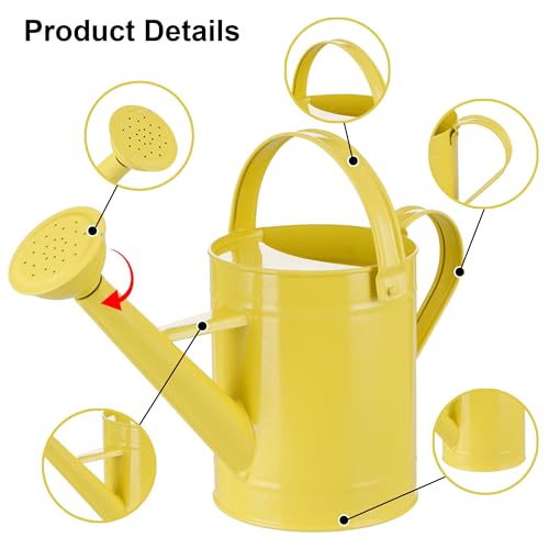 DUSVALLY Metal Watering Can, 55 oz Outdoor Plant Watering Can, Yellow