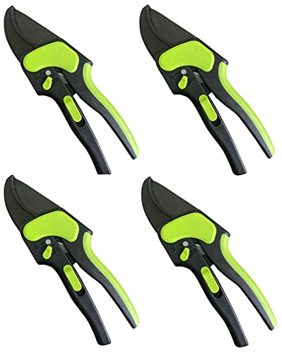 Garden Guru 2 in 1 Ratchet Pruning Shears Clippers – 4X Cutting Power – Ratcheting Garden Anvil Pruners Scissors - Ergonomic Grip - Makes Tough Cuts Easy - Great for Seniors & Arthritic Hands (4 Pack) - size: 4 Pack, style: 2 in 1 Ratchet (small hands)