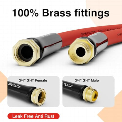 SPECILITE 5/8" x 150FT Hot/Cold Rubber Garden Water Hose, -50℉-190℉, Red - color: 5/8"ID Red, size: 150ft