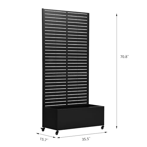 Pia Ricco Planter Box with Trellis, Privacy Planter for Climbing Plants - color: Black-louvered, size: Medium
