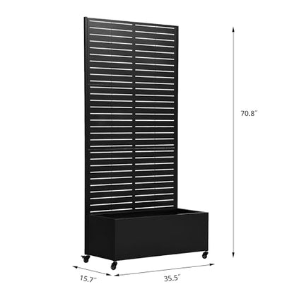 Pia Ricco Planter Box with Trellis, Privacy Planter for Climbing Plants - color: Black-louvered, size: Medium