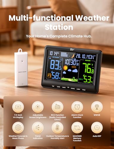LIORQUE Weather Stations Indoor Outdoor Thermometer Wireless, Black
