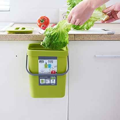 Small Trash Can with Lid Mini Kitchen Hanging Trash Can Tightly Sealed Odor Free, Small Countertop Compost Bin for Scraps from Daily Cooking, Mountable Trash Bin for Kitchen Counter,5L/1.3 Gal - color: green