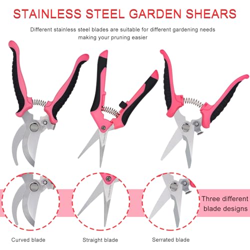 3Pcs Stainless Steel Garden Pruning Shears for Plants (Pink） - color: Pink