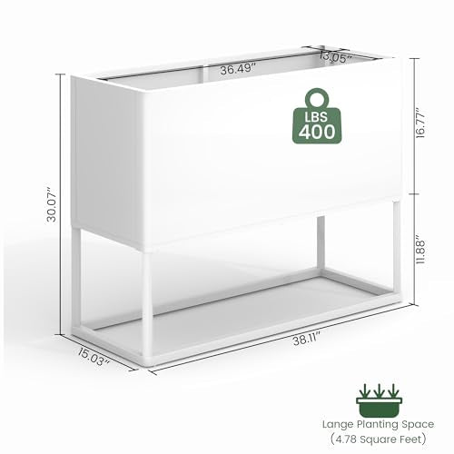 Modern Raised Metal Planter Box with Legs,38" L x 15" W x 30.5" H - color: White