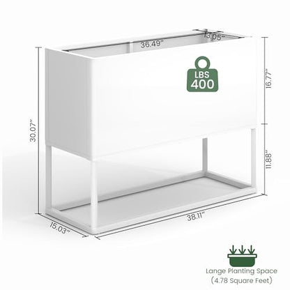 Modern Raised Metal Planter Box with Legs,38" L x 15" W x 30.5" H - color: White
