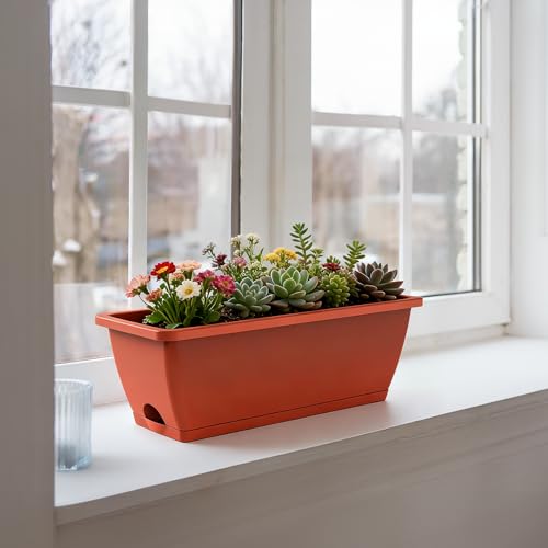 16.9 Inches Deck Railings Planter Box, 2Pcs Hanging Flower Pots, Red - color: Red
