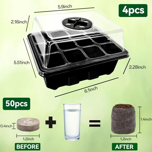 Seed Starter Tray with Peat Pellets, Black Seeding Starter Trays for Plant - size: 4 Set-black