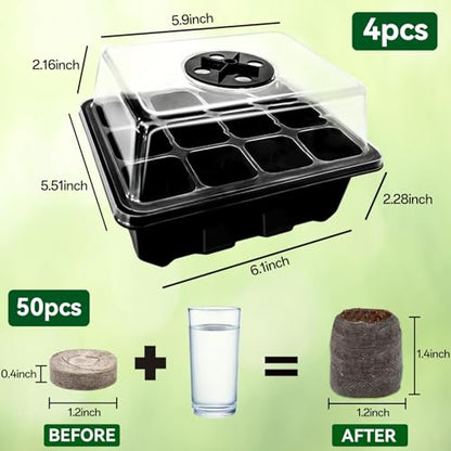 Seed Starter Tray with Peat Pellets, Black Seeding Starter Trays for Plant - size: 4 Set-black
