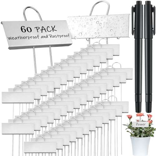Maitys 62 Pcs Metal Plant Labels Garden Markers Outdoor Weatherproof 10.6 Inch Stainless Steel Nursery Tags Reusable Bulk with Pens for Flower Fruit Vegetable Seedling (Silver Label with Black Ink) - color: Silver Label With Black Ink